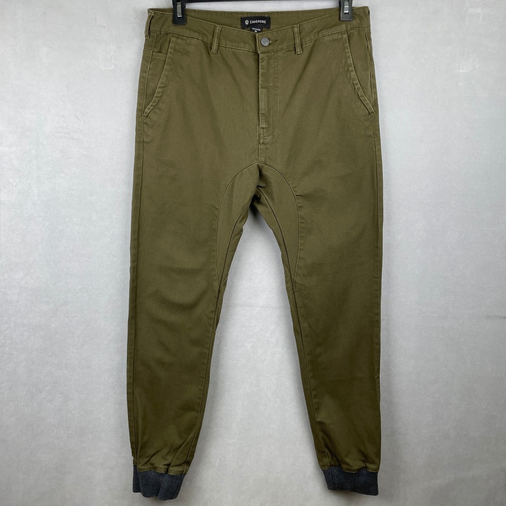 Zanerobe Dynamo Joggers 34 Olive Green Twill Chino Taper Utility Stretch Pants